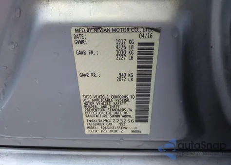 2016 Nissan Altima 2.5 Sr from USA, damaged, VIN 1N4AL3AP9GC223256
